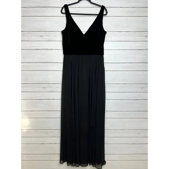 Mori Lee Black Velvet Chiffon Gown Dress Plus Size 16 - Picture 2 of 15